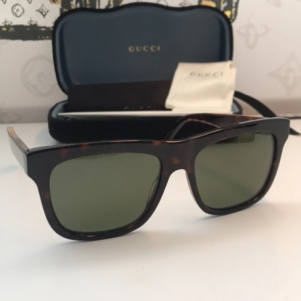Authentic New Gucci GG0158S 002 Sunglasses – Tortoise & Green